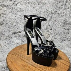 Ellie Womens Sz 7 Y2K Style Black Patent 6.25" High Heels Strappy Platform Pumps
